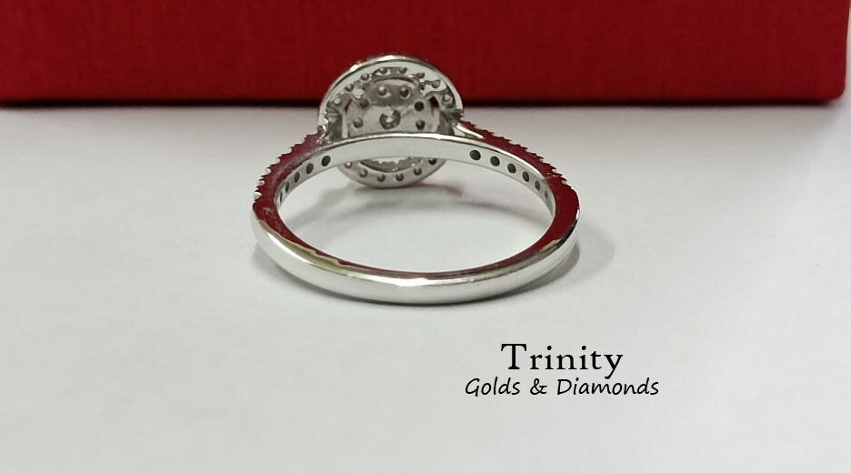 2 Ct Moissanite Engagement Ring, Round Cut Moissanite Halo Ring, Half Eternity Wedding Ring, Moissanite Promise Ring, Anniversary Ring