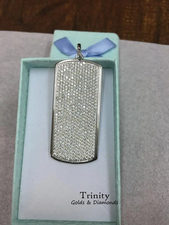 Diamond Dog Tag Necklace/ Pave Setting Diamond Pendant/ 925 Sterling Silver Jewelry/ Handmade Pendant Jewelry/ Diamond Birthday Gift Idea