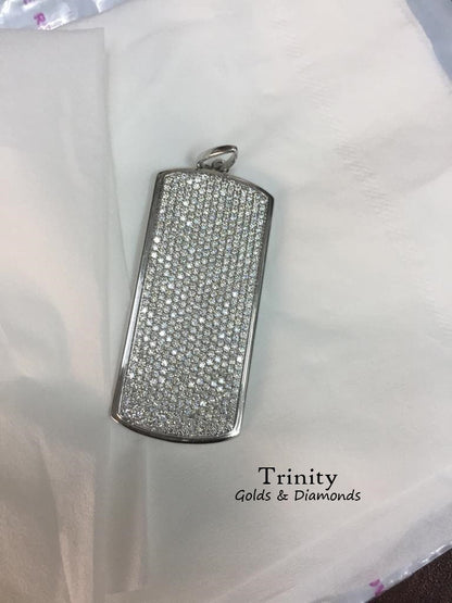 Diamond Dog Tag Necklace/ Pave Setting Diamond Pendant/ 925 Sterling Silver Jewelry/ Handmade Pendant Jewelry/ Diamond Birthday Gift Idea