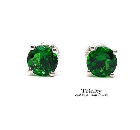 Emerald Earrings/ Emerald Studs Earring/ Small Round Emerald Earrings/ Green Stone Earrings/ Dainty Diamond Stud Earrings, Mother's day Gift