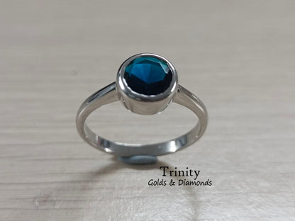Solitaire Sapphire Ring/ 14k White Gold Plated / Sapphire Bezel Set Ring / Gemstone Wedding Ring / September Birthstone Ring/ Handmade Ring
