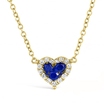 Blue Sapphire And Moissanite Heart Pendant Necklace, 925 Sterling Silver, Sapphire Heart Pendant, 14k Yellow Gold Plated, Gift For Her