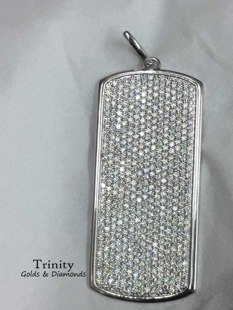 Diamond Dog Tag Necklace/ Pave Setting Diamond Pendant/ 925 Sterling Silver Jewelry/ Handmade Pendant Jewelry/ Diamond Birthday Gift Idea