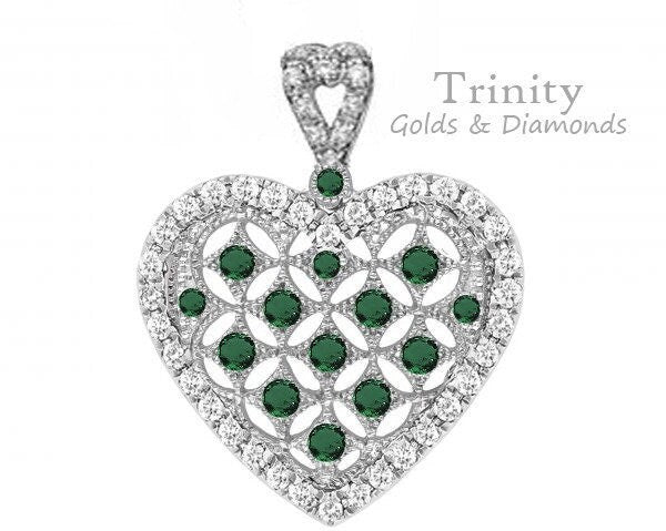 Moissanite Diamond & Gemstone Heart Pendant For Women, 14KT White Gold Plated Diamond Heart Pendant, Christmas Gift