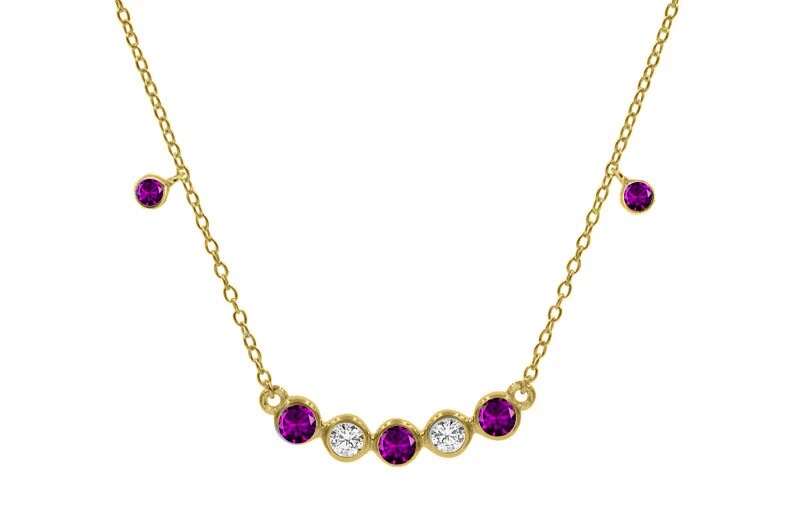 RUBY DIAMOND NECKLACE, Ruby Bezel Set Gemstoe Necklace, Sterling Silver Ruby Necklace with 14kt Gold Finishing,Wedding Necklace,Gift for you
