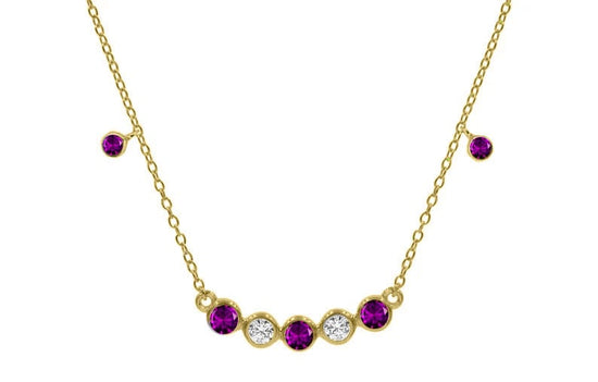 Amethyst Diamond Necklace, Bezel Gemstone Necklace, Sterling Silver Amethyst Necklace With 14kt Gold Plating, Wedding Necklace, Gift For You