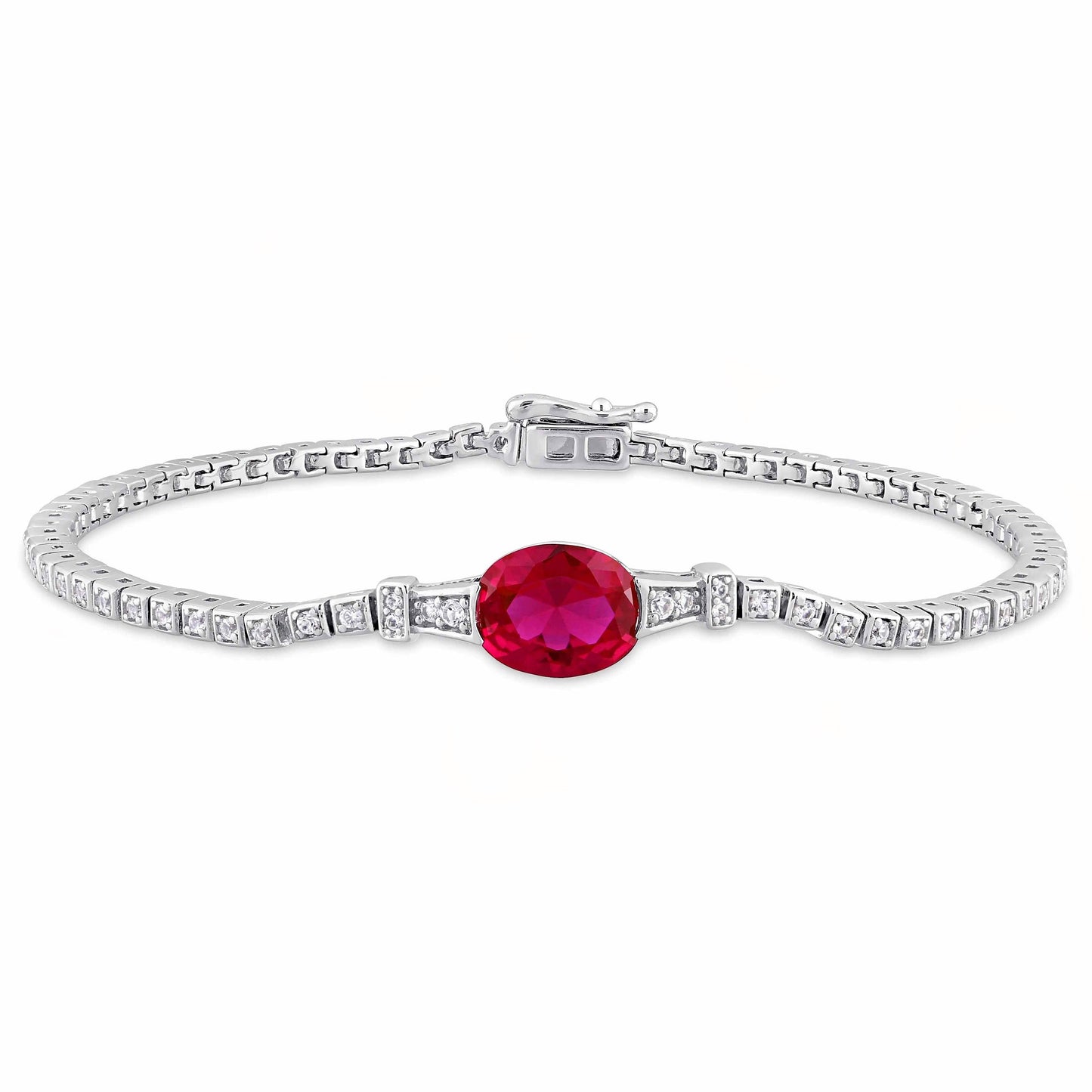 Oval Ruby Diamond Tennise Bracelet In Sterling Silver 925 With 10kt White Gold Plated, Cz Tennis Necklace Sterling 925,Wedding Bracelet,Gift