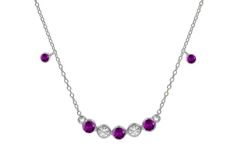 RUBY DIAMOND NECKLACE, Ruby Bezel Set Gemstoe Necklace, Sterling Silver Ruby Necklace with 14kt Gold Finishing,Wedding Necklace,Gift for you