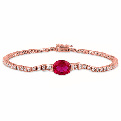 Oval Ruby Diamond Tennise Bracelet In Sterling Silver 925 With 10kt White Gold Plated, Cz Tennis Necklace Sterling 925,Wedding Bracelet,Gift