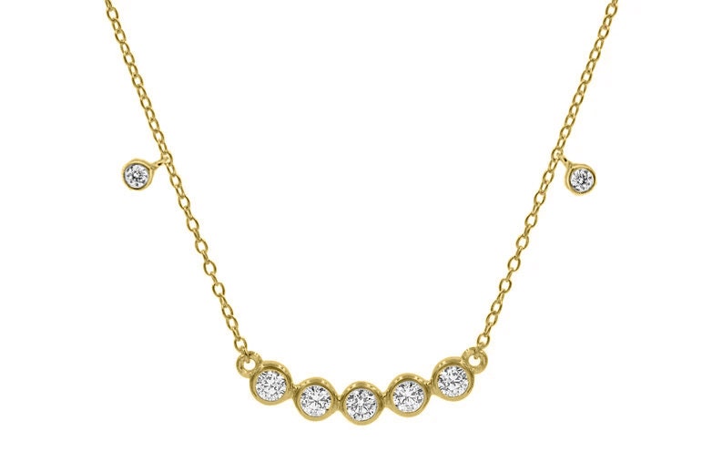 14k White Gold Plated, Moissanite Diamond Necklace, Delicate Moissanite Bar Necklace, Diamond Bar Necklace,Diamond Bar Necklace,Gift For Her