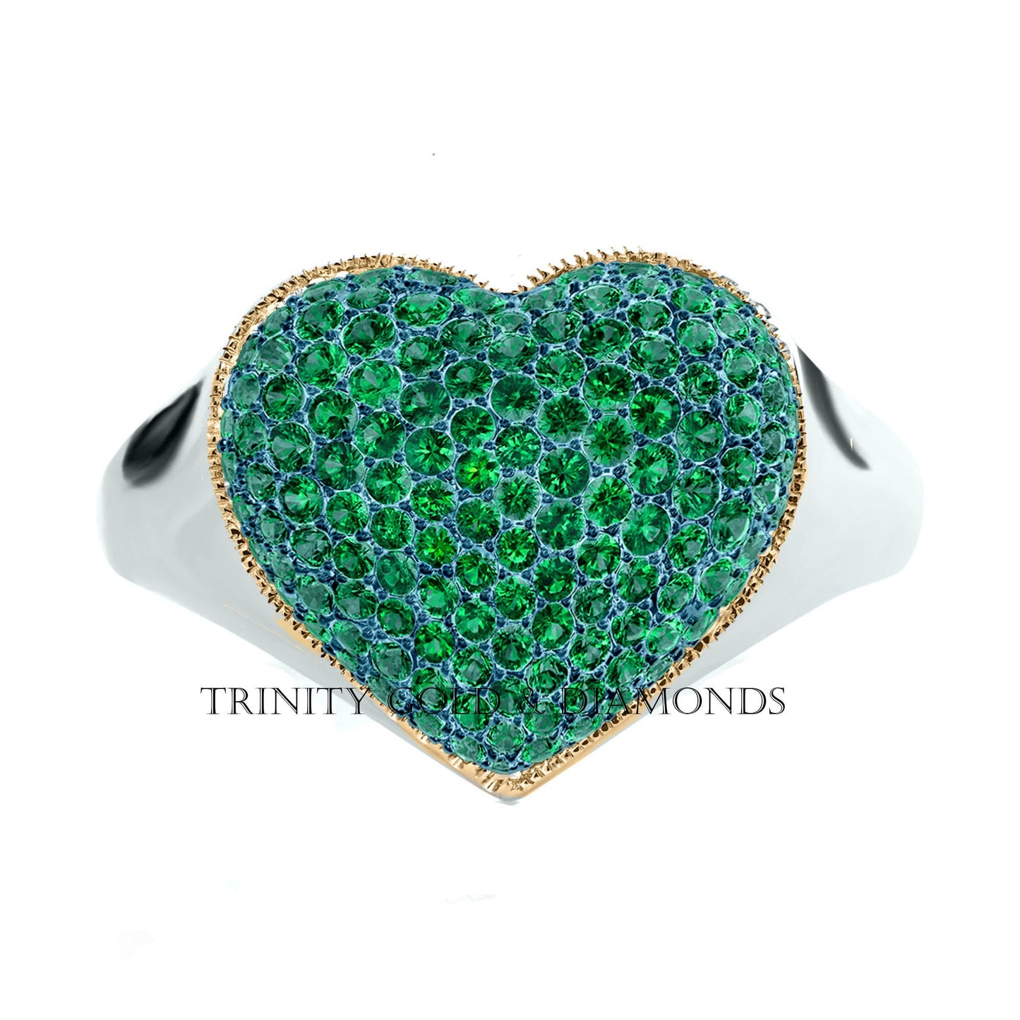 Natural Gemstone heart Ring, Pave Heart Jewelry, Silver Heart Ring, Green Emerald Heart Ring, 3.00 CT Emerald Pinky Heart Ring For Women