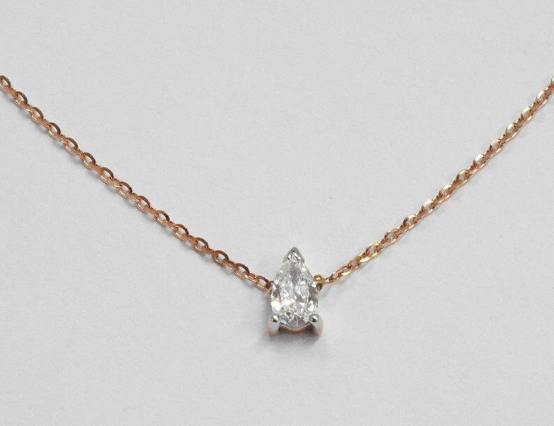 Pear Cut Diamond Pendant, Handmade Pendant Necklace, Diamond Dainty Delicate Necklace Pendant, 925 Sterling Silver, Diamond Necklace, Gifts