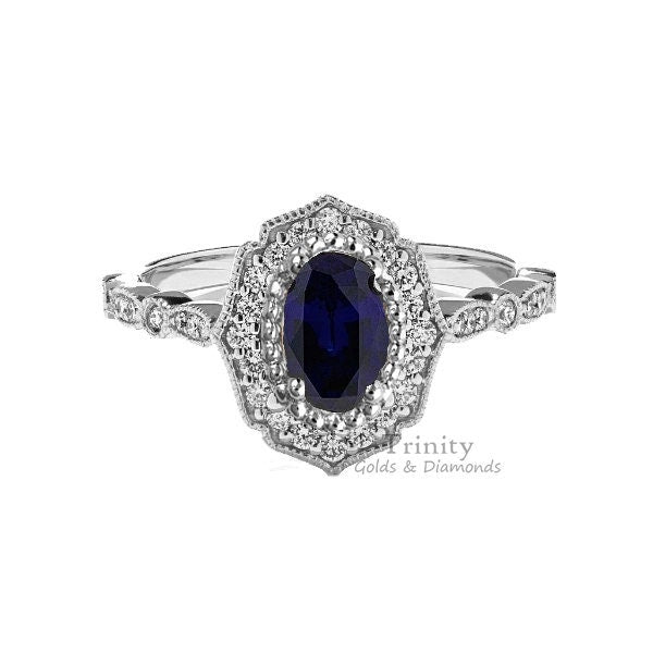 Blue Sapphire Diamond Ring, 2CT Blue Sapphire Halo Engagement Ring, Engagement Ring, Wedding Promise Ring,Anniversary Gift, Gift for her