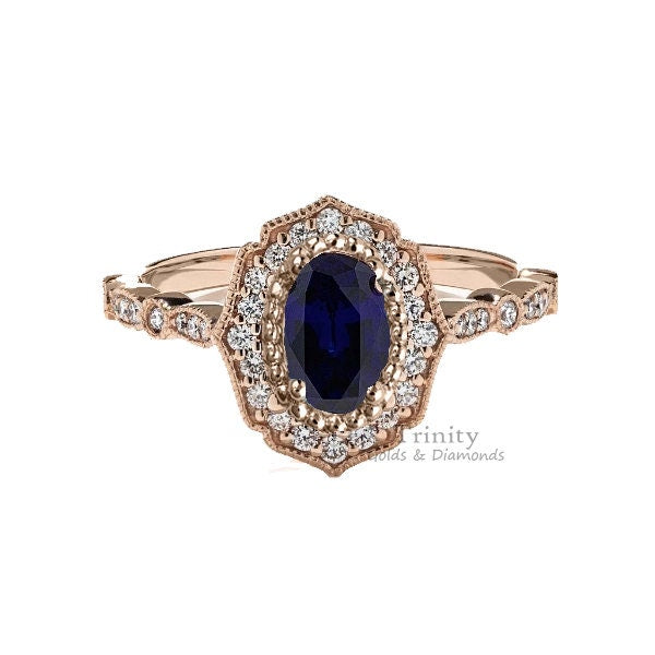 Blue Sapphire Diamond Ring, 2CT Blue Sapphire Halo Engagement Ring, Engagement Ring, Wedding Promise Ring,Anniversary Gift, Gift for her