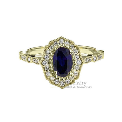 Blue Sapphire Halo Engagement Ring, Sapphire And Diamond Ring, 925 Sterling Silver, Sapphire Wedding Ring, Birthstone Engagement Rings, Gift