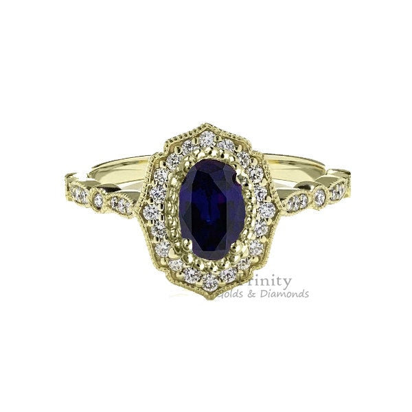 Blue Sapphire Diamond Ring, 2CT Blue Sapphire Halo Engagement Ring, Engagement Ring, Wedding Promise Ring,Anniversary Gift, Gift for her