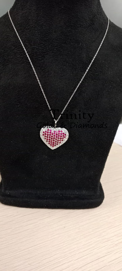 Natural Ruby Heart Pendant, Moissanite Diamonds Heart Shape Pendant, Pave Heart Charm Pendant Necklace , Heart Jewelry, Gifts For Her