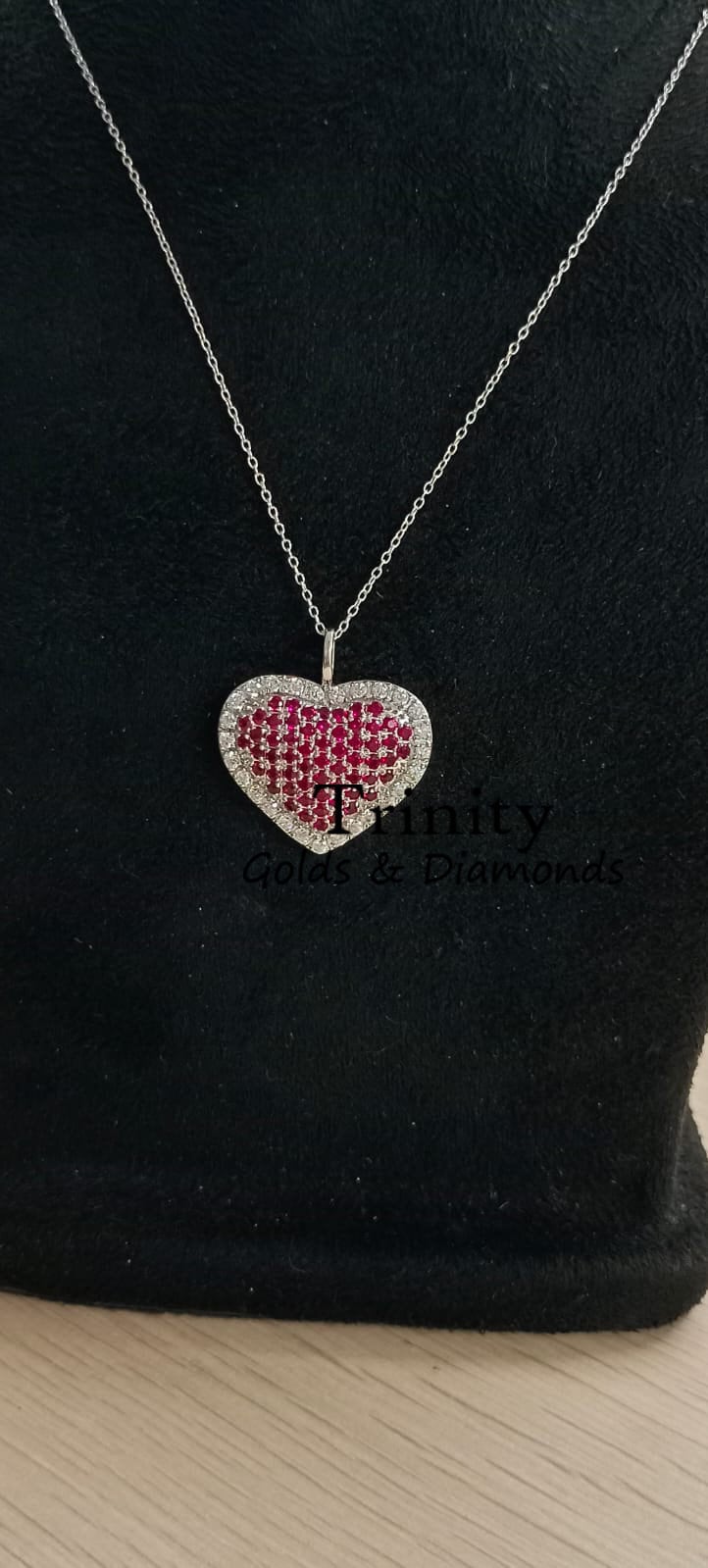 Natural Ruby Heart Pendant, Moissanite Diamonds Heart Shape Pendant, Pave Heart Charm Pendant Necklace , Heart Jewelry, Gifts For Her