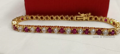 Ruby&Diamond Tennis Bracelet,Sterling Silver Ruby diamond Bracelet,Gemstone Bracelet,Alternate Ruby diamond Tennis bracelet,Mother's Gift