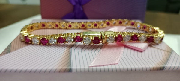 Ruby&Diamond Tennis Bracelet,Sterling Silver Ruby diamond Bracelet,Gemstone Bracelet,Alternate Ruby diamond Tennis bracelet,Mother's Gift