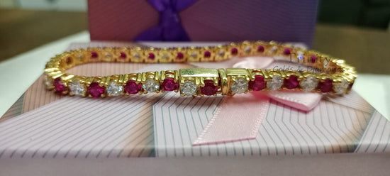Ruby&Diamond Tennis Bracelet,Sterling Silver Ruby diamond Bracelet,Gemstone Bracelet,Alternate Ruby diamond Tennis bracelet,Mother&