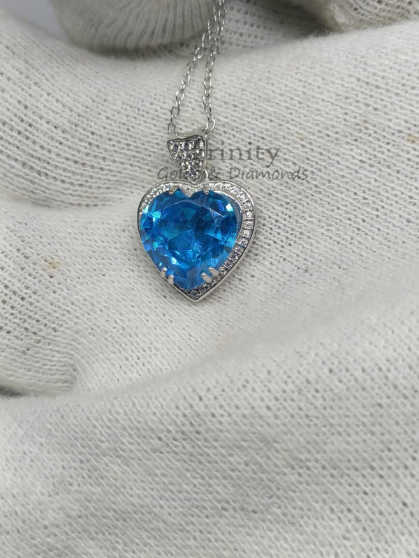 TOPAZ HEART NECKLACE, 4.0ct Topaz Heart Pendant Necklace Sterling Silver, Gemstone Heart Pendant   White Moissanite & Gemstone Heart Pendant