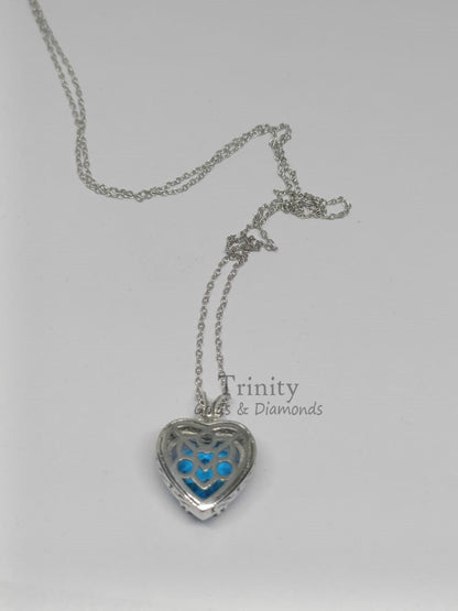 TOPAZ HEART NECKLACE, 4.0ct Topaz Heart Pendant Necklace Sterling Silver, Gemstone Heart Pendant   White Moissanite & Gemstone Heart Pendant