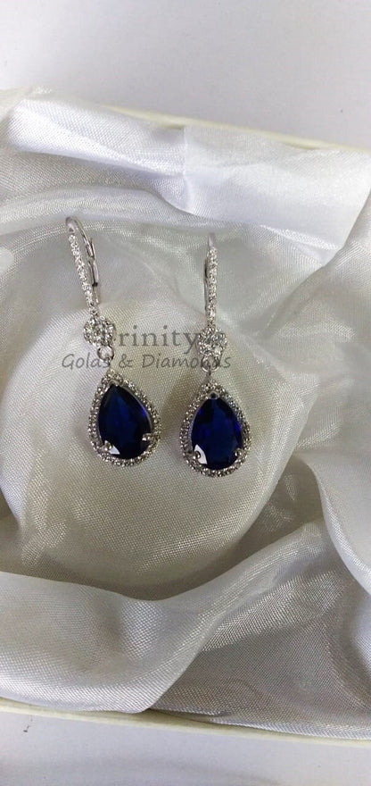 2.0CT Pear Sapphire Drop Earrings, Sapphire Moissanite Dangle Drop Earrings, Moissanite Dangle Earrings, Blue Sapphire Handmade Earrings
