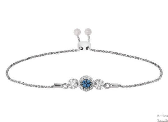 Sapphire Gemstone Bolo Bracelet, 1.0 Carat Sapphire Diamond Halo Bolo Adjustable Bracelet In Sterling Silver, Delicate Bolo Bracelet, Gifts
