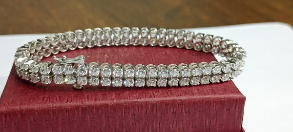 3.20ct Two Line Diamond Tennis Bracelete,  Moissanite Diamond Bracelet, Four Prong classic Two Row Tennis Bracelet, Perfect Gift For Women