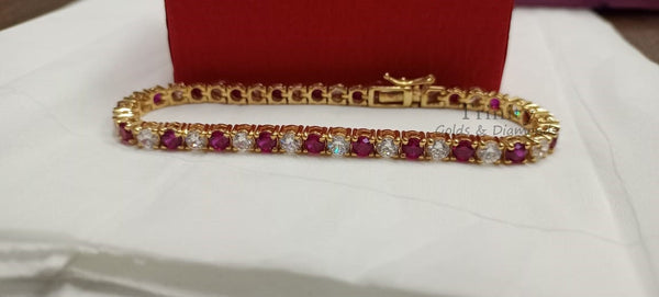 Ruby&Diamond Tennis Bracelet,Sterling Silver Ruby diamond Bracelet,Gemstone Bracelet,Alternate Ruby diamond Tennis bracelet,Mother's Gift