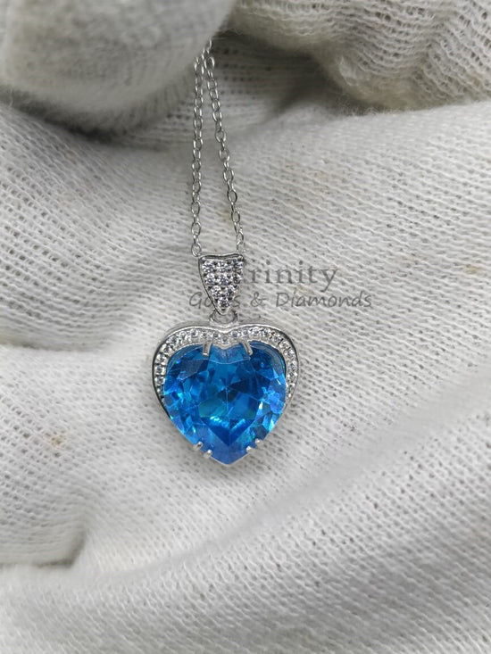 TOPAZ HEART NECKLACE, 4.0ct Topaz Heart Pendant Necklace Sterling Silver, Gemstone Heart Pendant   White Moissanite & Gemstone Heart Pendant