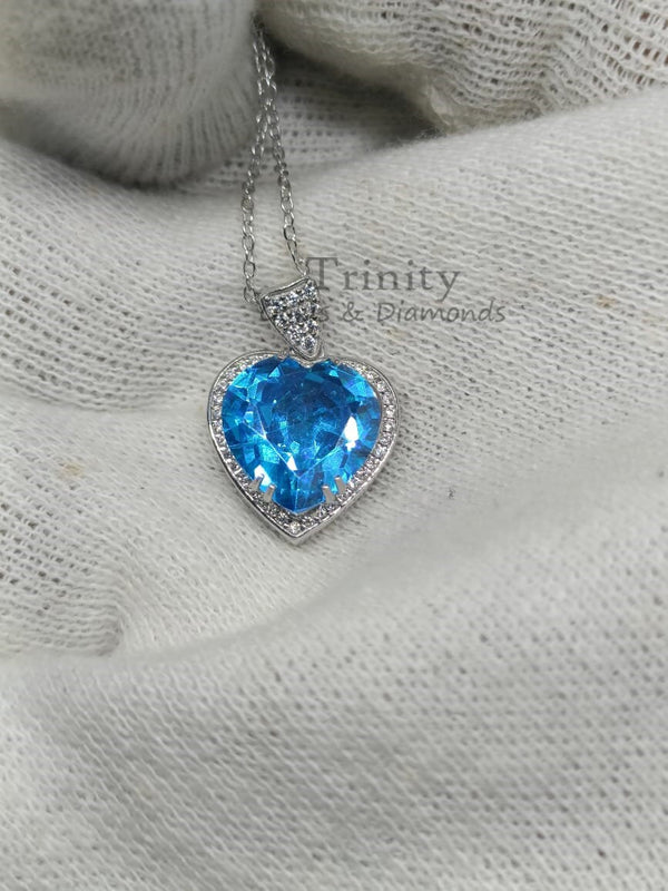 TOPAZ HEART NECKLACE, 4.0ct Topaz Heart Pendant Necklace Sterling Silver, Gemstone Heart Pendant   White Moissanite & Gemstone Heart Pendant