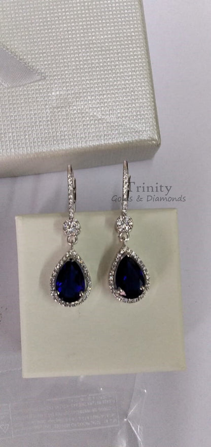 2.0CT Pear Sapphire Drop Earrings, Sapphire Moissanite Dangle Drop Earrings, Moissanite Dangle Earrings, Blue Sapphire Handmade Earrings