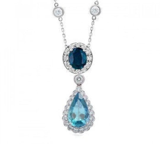 TOPAZ SAPPHIRE NECKLACE, Pear Topaz Sapphire Necklace, Topaz Sapphire Gemstone Necklace, Wedding Anniversary Gemstone Necklace, Gift For Her
