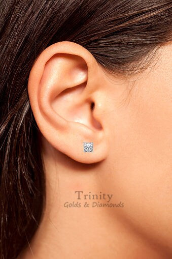 GRA Certified, Moissanite Solitaire Princess Stud Earring, 3.0mm To 7.0mm Princess Stud Earring for Women, Moissanite Diamonds with GRA cert