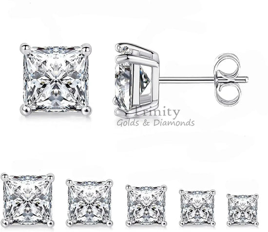 GRA Certified, Moissanite Solitaire Princess Stud Earring, 3.0mm To 7.0mm Princess Stud Earring for Women, Moissanite Diamonds with GRA cert