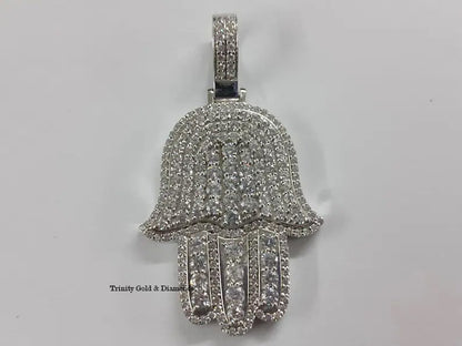 MOISSANITE HAMSA PENDANT, Real Moissanite Diamond Hamsa Hand Pendat In Sterling Silver, Big Hamsa Pendant , Unisex Jewelry, Hamsa pendant