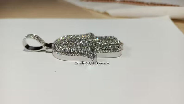 MOISSANITE HAMSA PENDANT, Real Moissanite Diamond Hamsa Hand Pendat In Sterling Silver, Big Hamsa Pendant , Unisex Jewelry, Hamsa pendant
