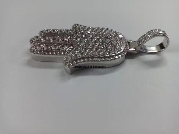 MOISSANITE HAMSA PENDANT, Real Moissanite Diamond Hamsa Hand Pendat In Sterling Silver, Big Hamsa Pendant , Unisex Jewelry, Hamsa pendant