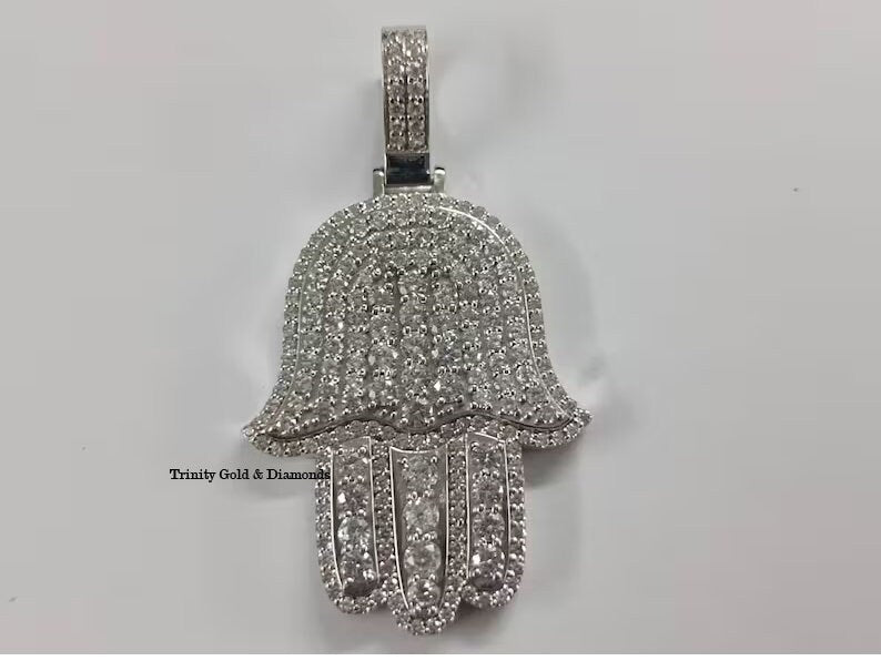 MOISSANITE HAMSA PENDANT, Real Moissanite Diamond Hamsa Hand Pendat In Sterling Silver, Big Hamsa Pendant , Unisex Jewelry, Hamsa pendant
