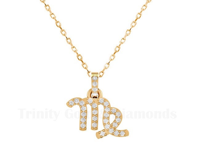 Virgo Zodiac Moissanite Diamond Pendant, Sterling Silver Zodiac Pendant Necklace, Virgo Zodiac Sterling Silver 18