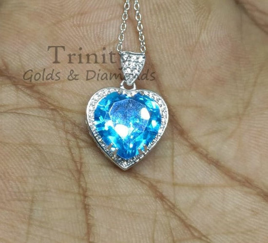 TOPAZ HEART NECKLACE, 4.0ct Topaz Heart Pendant Necklace Sterling Silver, Gemstone Heart Pendant   White Moissanite & Gemstone Heart Pendant
