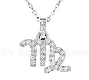 Virgo Zodiac Moissanite Diamond Pendant, Sterling Silver Zodiac Pendant Necklace, Virgo Zodiac Sterling Silver 18