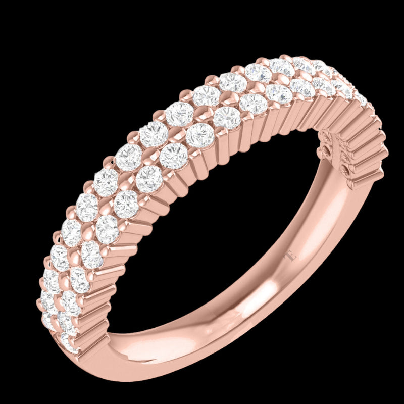 Two Row Moissanite Half Eternity Band Ring, Round Moissanite Wedding Bands Women, Wide Anniversary Ring, 925 Silver Double Row Promise Band